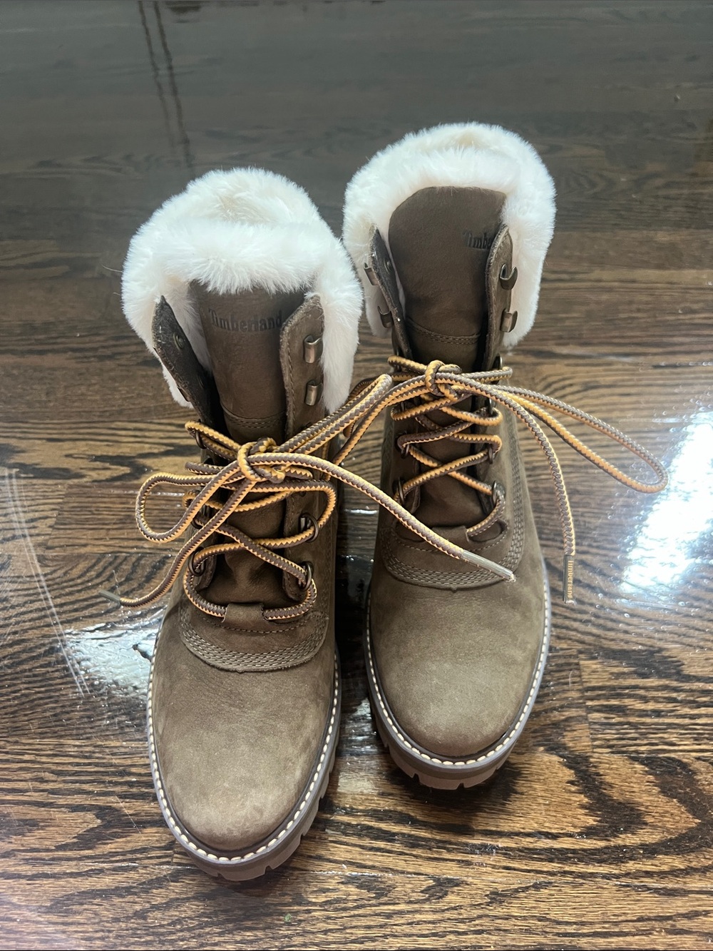 Timberland Brown Lace-Up Faux-Fur Collar Boots
